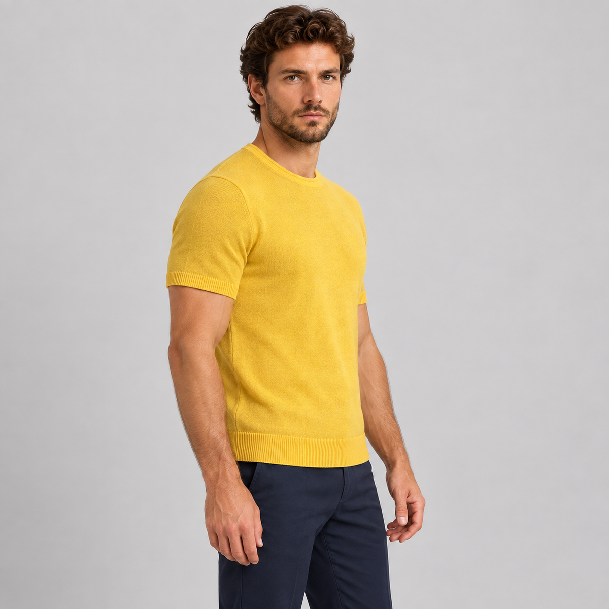 GIROCOLLO UOMO MAGLIA MAGLIERIA COTONE MANICA CORTA MAGLIETTA  MADE IN ITALY