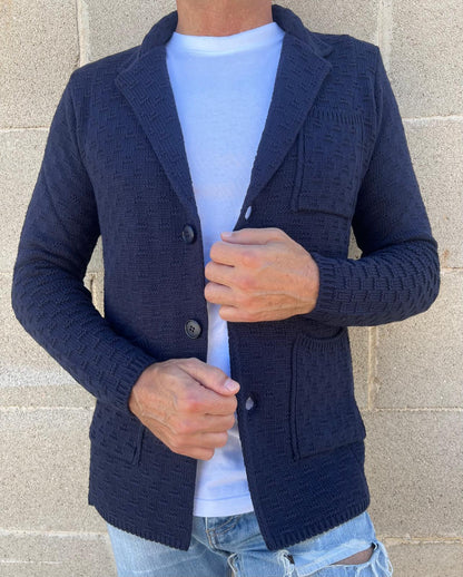 CARDIGAN UOMO GIACCA LANA DOPPIO PETTO SARTORIALE MOTIVO LINKS MADE IN ITALY