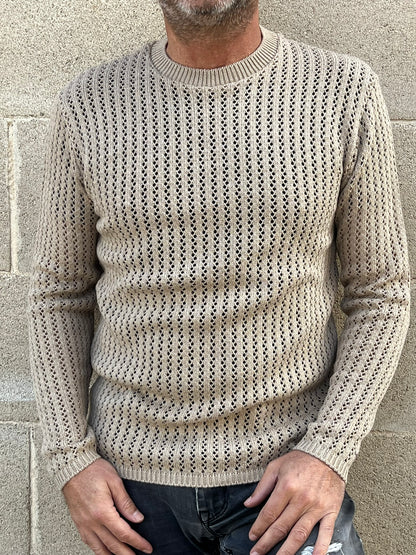 MAGLIA LANA MAGLIONCINO UOMO MANICA LUNGA GIROCOLLO TRAFORATO 100% MADE IN ITALY