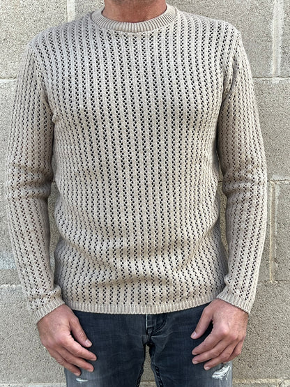 MAGLIA LANA MAGLIONCINO UOMO MANICA LUNGA GIROCOLLO TRAFORATO 100% MADE IN ITALY