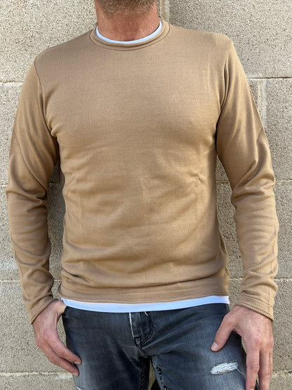 MAGLIA LANA MAGLIONCINO UOMO MANICA LUNGA GIROCOLLO RASATO 100% MADE IN ITALY