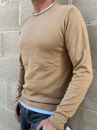 MAGLIA LANA MAGLIONCINO UOMO MANICA LUNGA GIROCOLLO RASATO 100% MADE IN ITALY