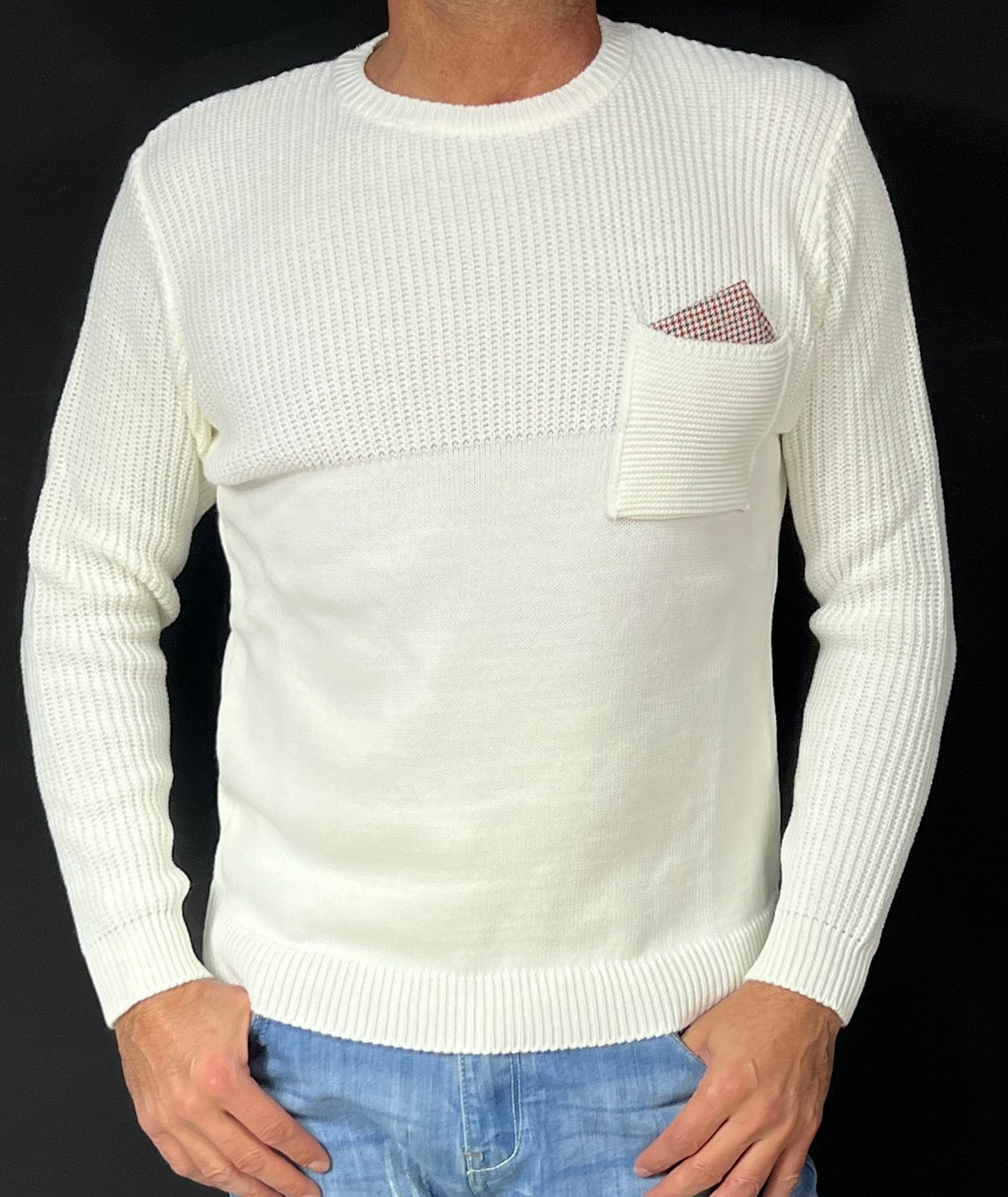 MAGLIA LANA MAGLIONCINO UOMO GIROCOLLO CON TASCHINO RIFINITO 100% MADE IN ITALY