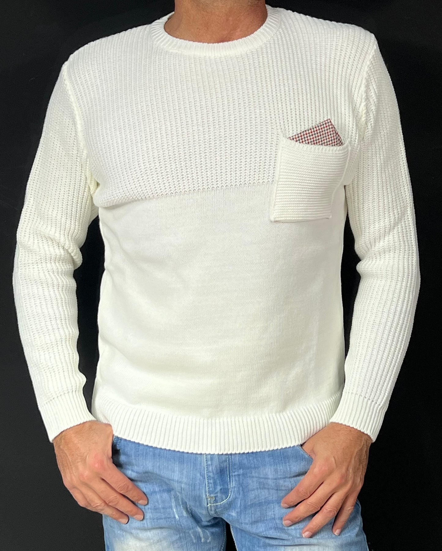 MAGLIA LANA MAGLIONCINO UOMO GIROCOLLO CON TASCHINO RIFINITO 100% MADE IN ITALY