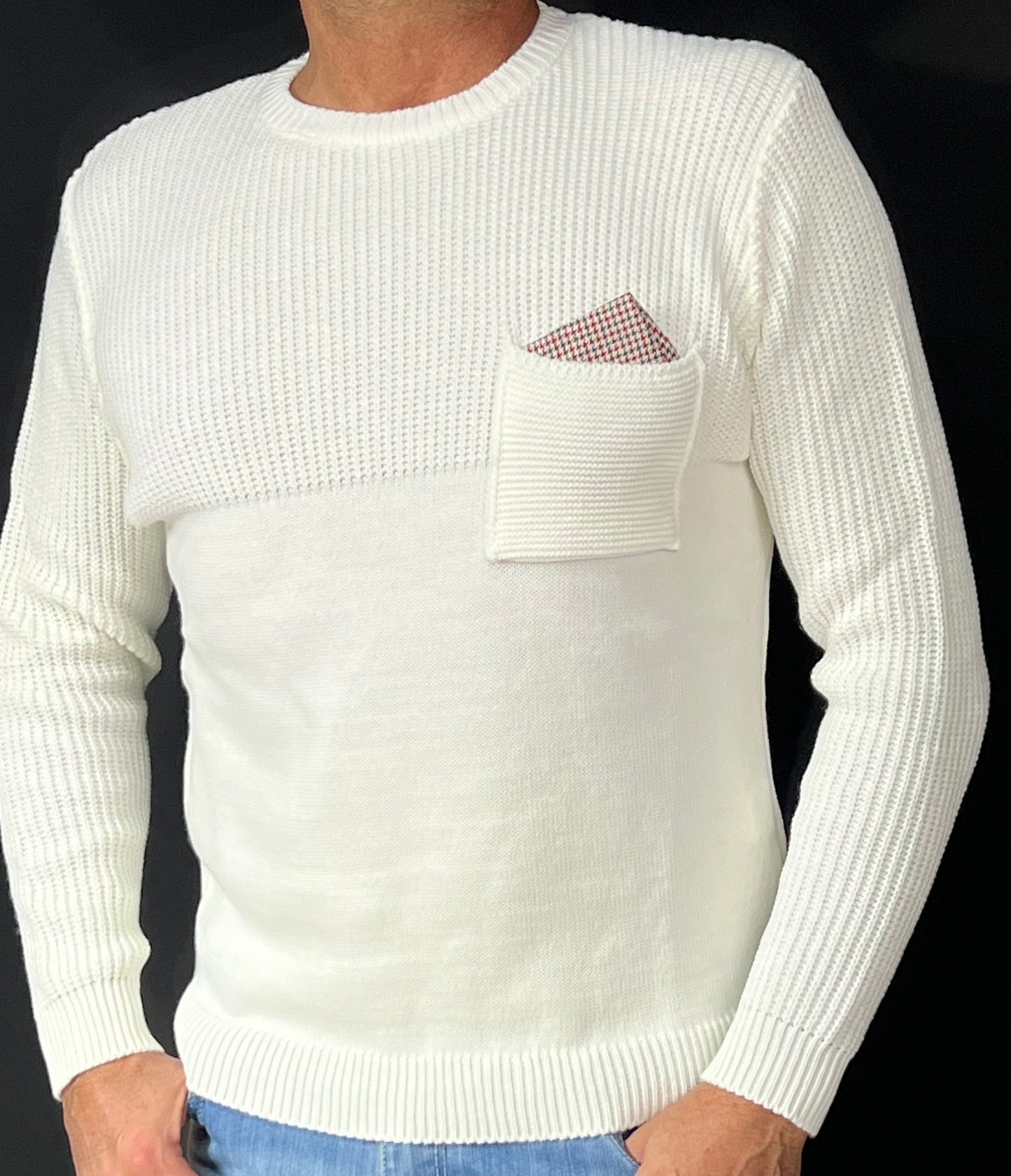 MAGLIA LANA MAGLIONCINO UOMO GIROCOLLO CON TASCHINO RIFINITO 100% MADE IN ITALY