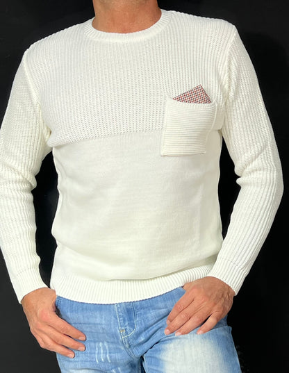 MAGLIA LANA MAGLIONCINO UOMO GIROCOLLO CON TASCHINO RIFINITO 100% MADE IN ITALY