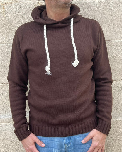 MAGLIA UOMO CON CAPPUCCIO E LACCI IN CORDA  MISTO LANA 100% MADE IN ITALY