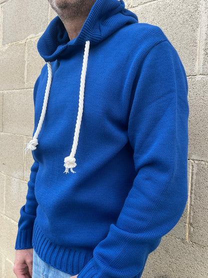 MAGLIA UOMO CON CAPPUCCIO E LACCI IN CORDA  MISTO LANA 100% MADE IN ITALY