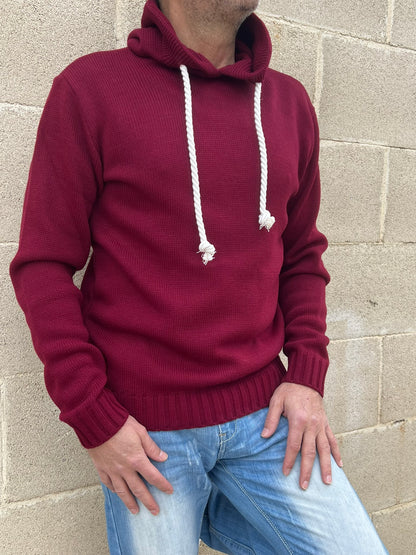 MAGLIA UOMO CON CAPPUCCIO E LACCI IN CORDA  MISTO LANA 100% MADE IN ITALY