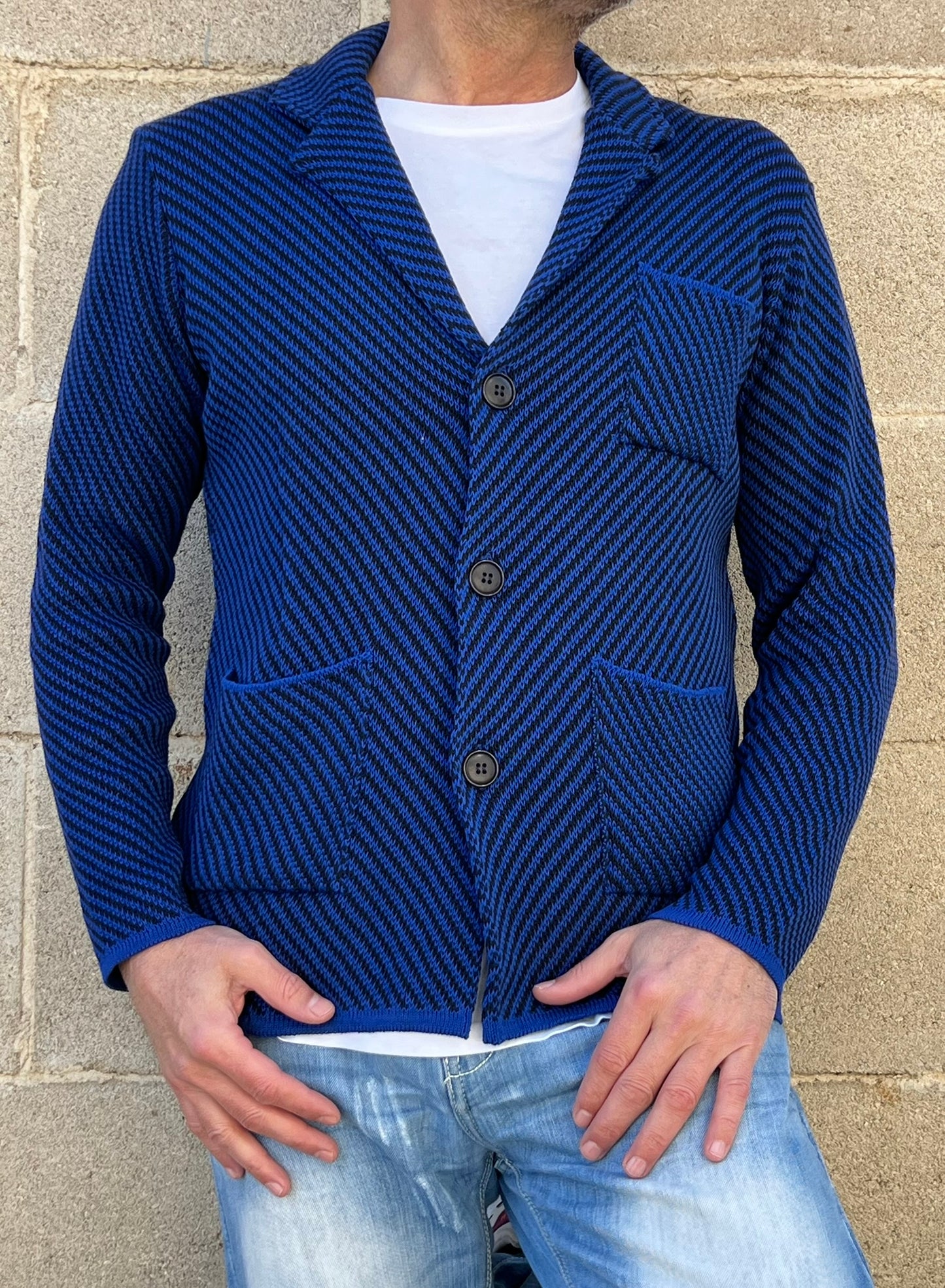 CARDIGAN UOMO 100% COTONE MOTIVO A SPIGA DOPPIO PETTO SARTORIALE MADE IN ITALY