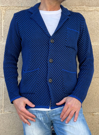 CARDIGAN UOMO 100% COTONE MOTIVO A SPIGA DOPPIO PETTO SARTORIALE MADE IN ITALY