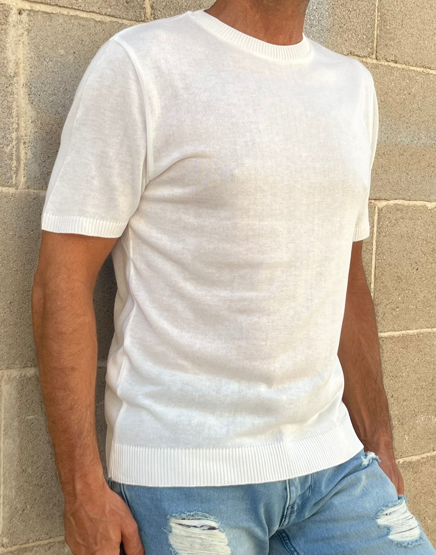 Girocollo Uomo Cotone Rasato Maglia Maglieria Casual Leggero 100% Made in Italy