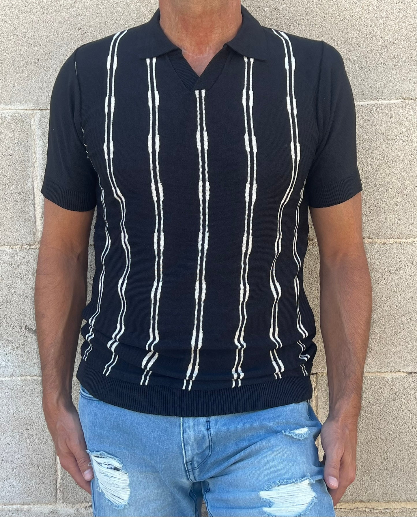 POLO UOMO COTONE MANICA CORTA MAGLIA RIGATA MAGLIERIA PRODOTTA IN ITALIA