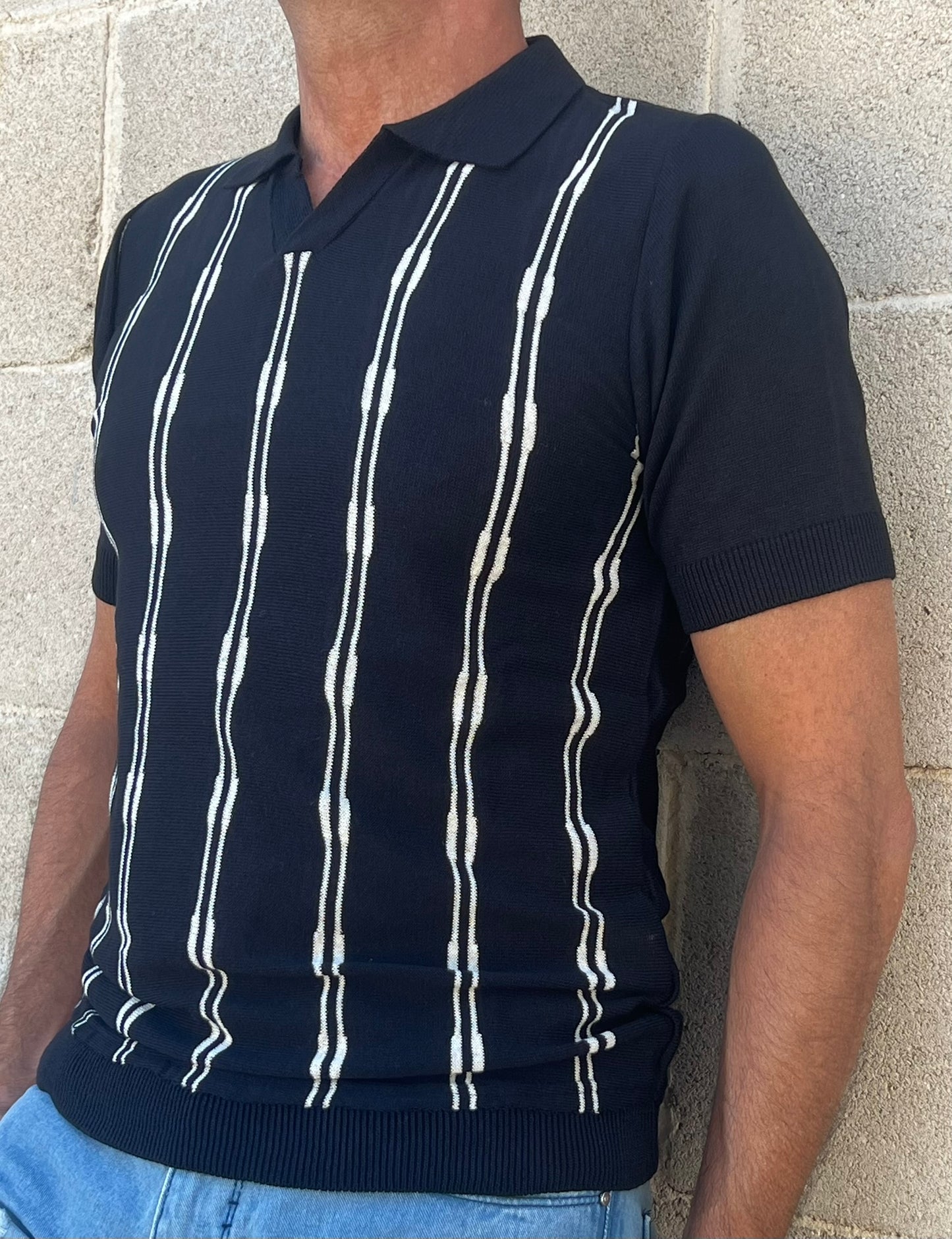 POLO UOMO COTONE MANICA CORTA MAGLIA RIGATA MAGLIERIA PRODOTTA IN ITALIA