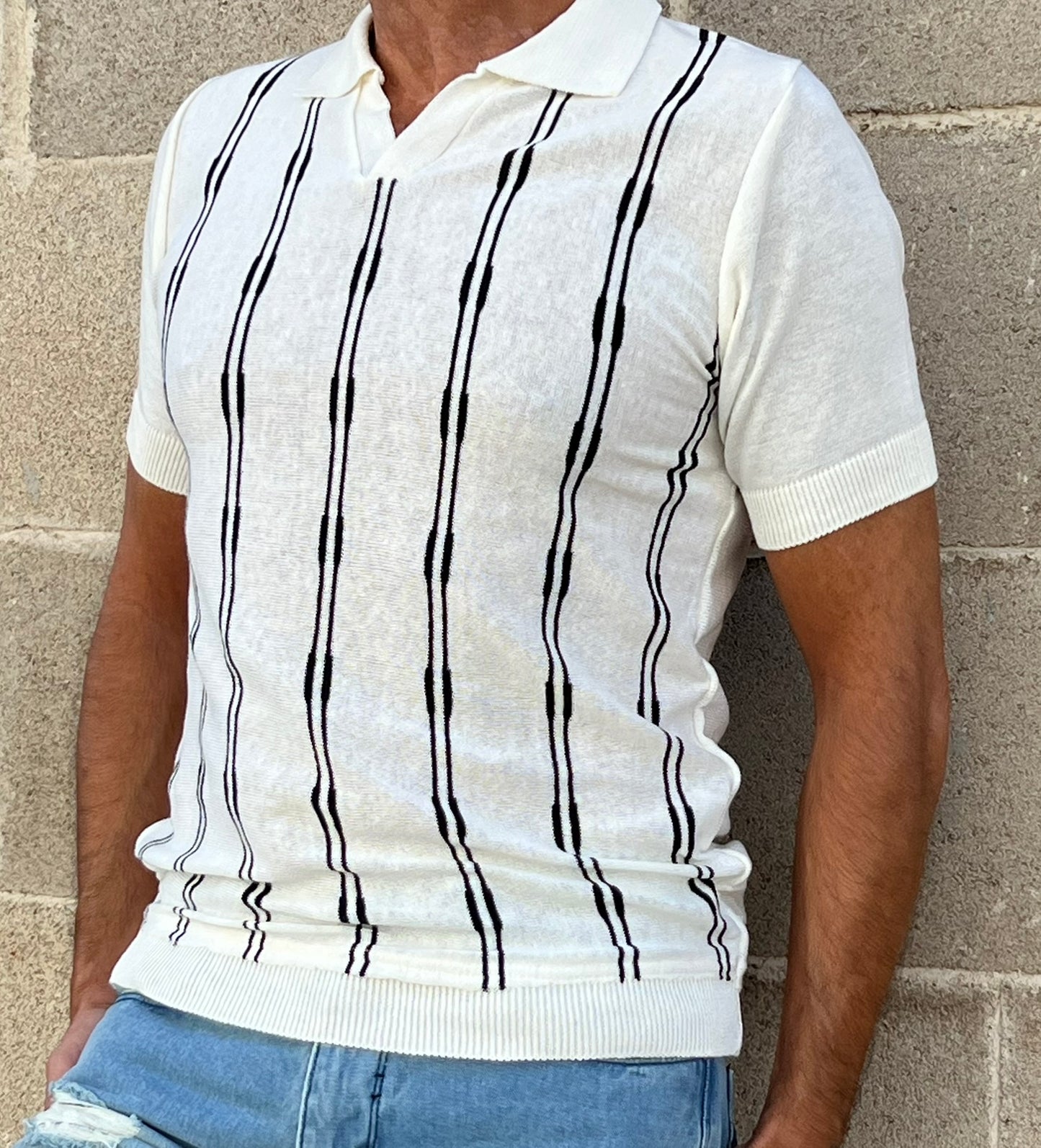 POLO UOMO COTONE MANICA CORTA MAGLIA RIGATA MAGLIERIA PRODOTTA IN ITALIA