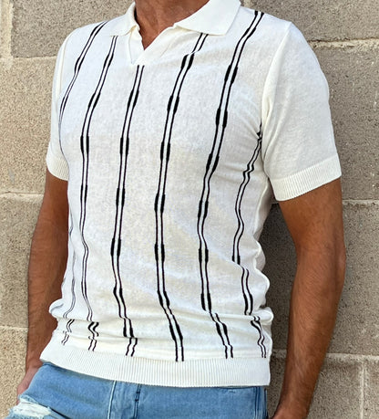 POLO UOMO COTONE MANICA CORTA MAGLIA RIGATA MAGLIERIA PRODOTTA IN ITALIA