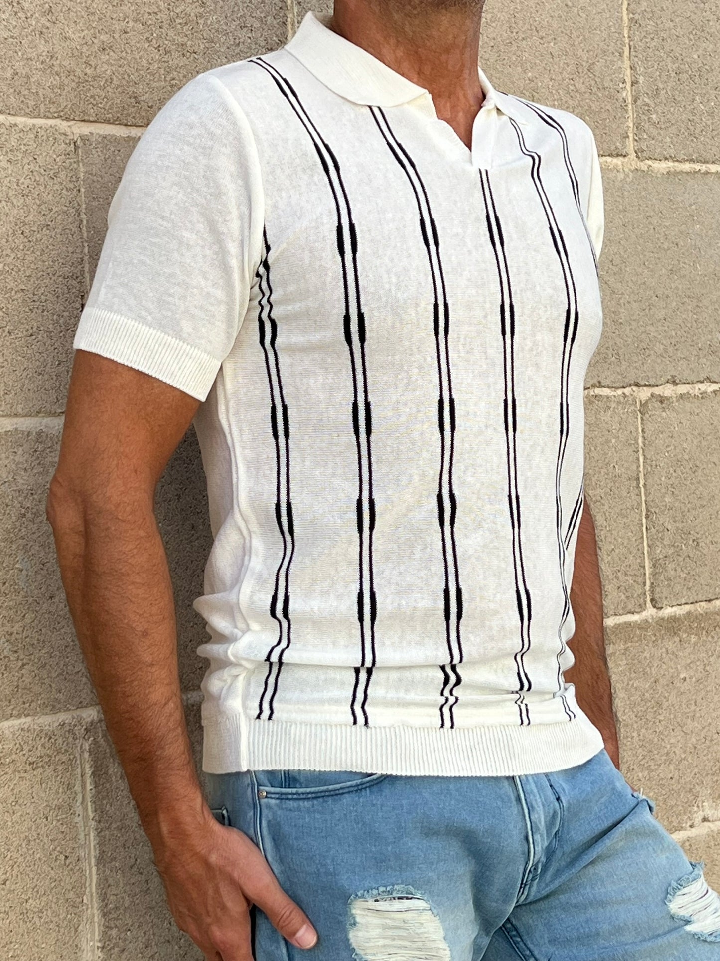 POLO UOMO COTONE MANICA CORTA MAGLIA RIGATA MAGLIERIA PRODOTTA IN ITALIA