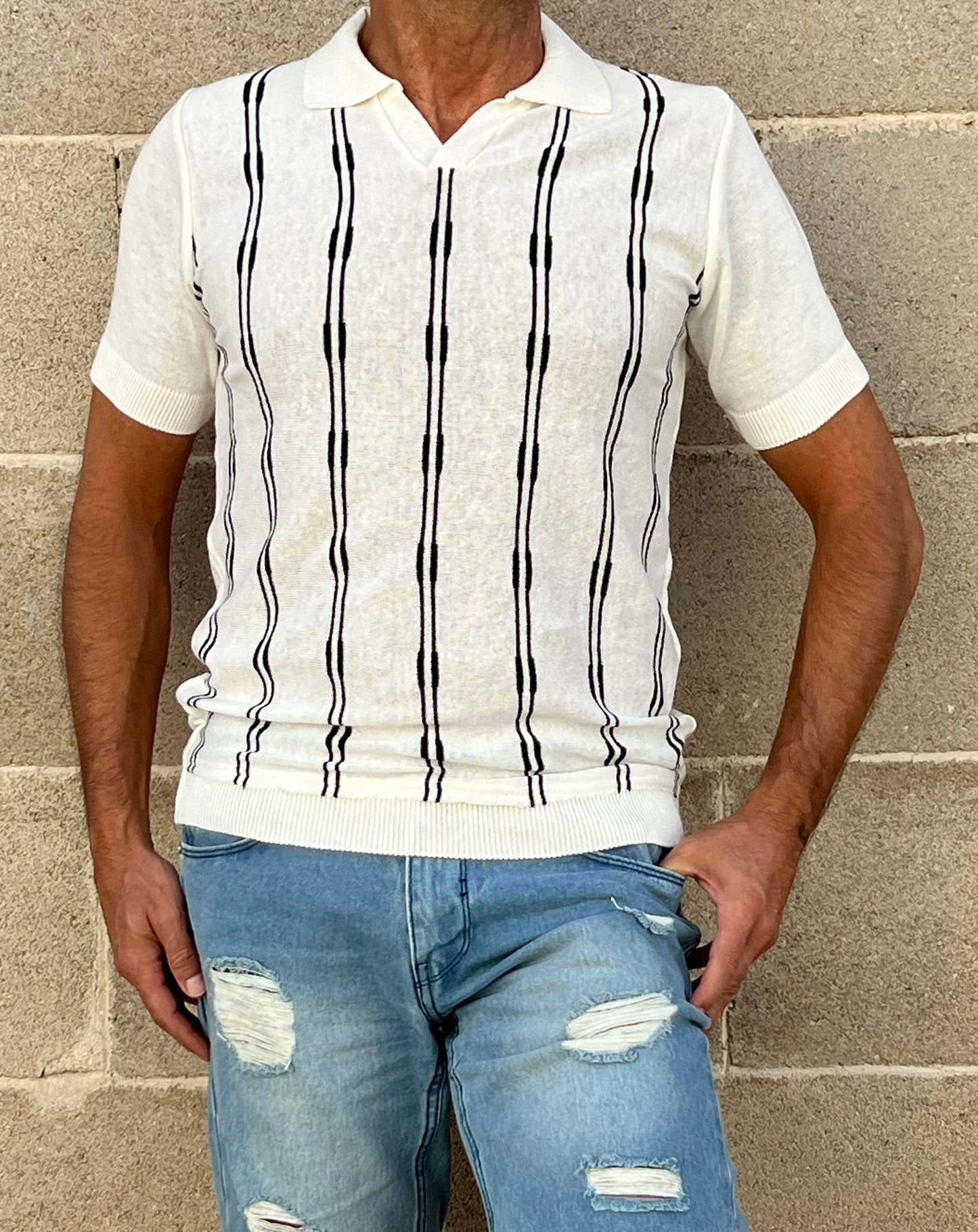 POLO UOMO COTONE MANICA CORTA MAGLIA RIGATA MAGLIERIA PRODOTTA IN ITALIA