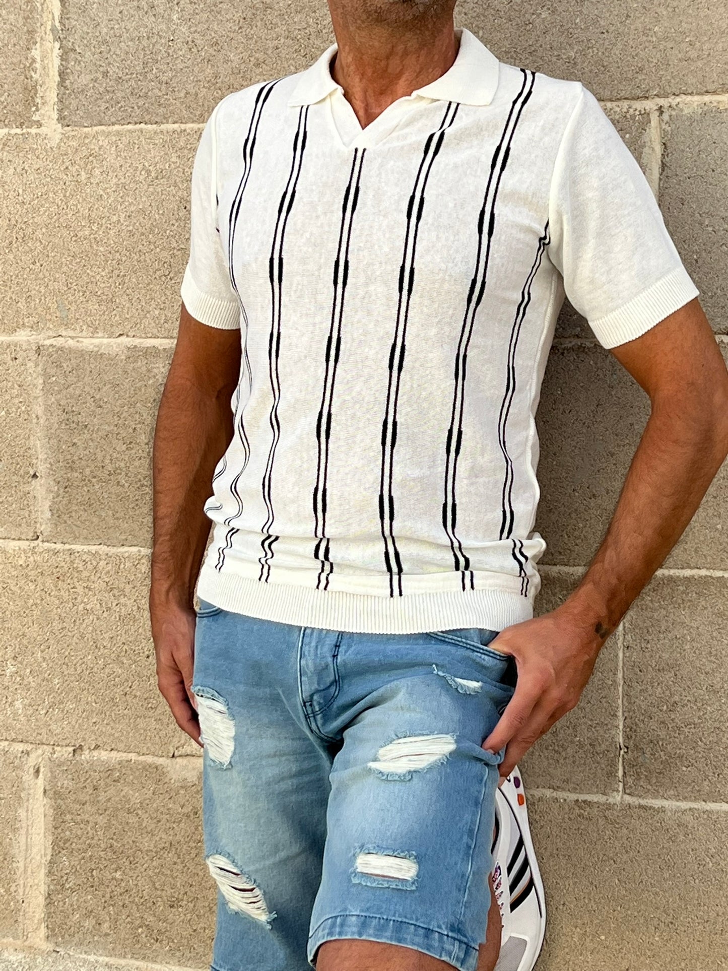 POLO UOMO COTONE MANICA CORTA MAGLIA RIGATA MAGLIERIA PRODOTTA IN ITALIA