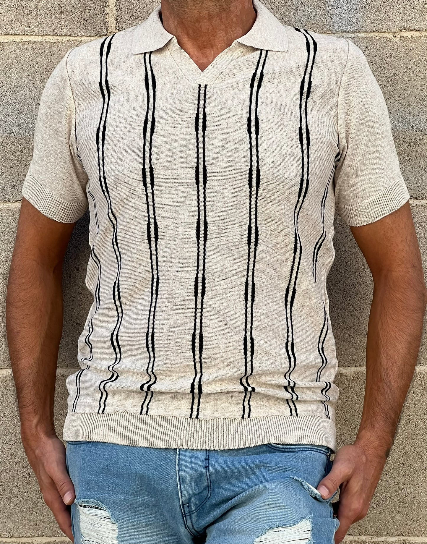 POLO UOMO COTONE MANICA CORTA MAGLIA RIGATA MAGLIERIA PRODOTTA IN ITALIA