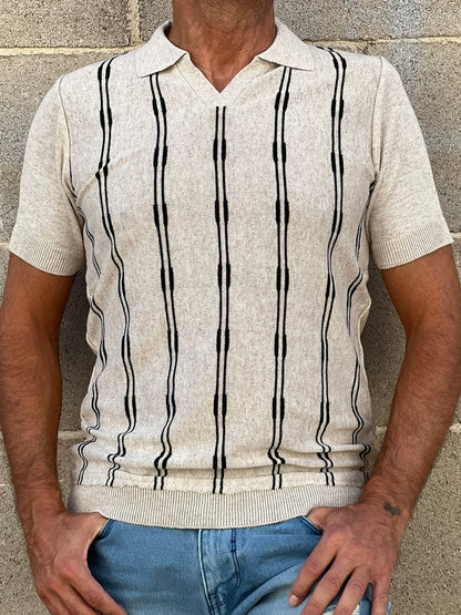 POLO UOMO COTONE MANICA CORTA MAGLIA RIGATA MAGLIERIA PRODOTTA IN ITALIA