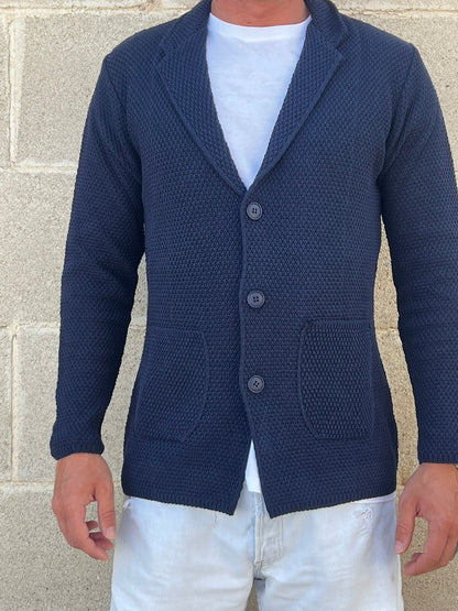 GIACCA CARDIGAN BLAZER SLIM UOMO COTONE LINKS MAGLIERIA 100% MADE IN ITALY
