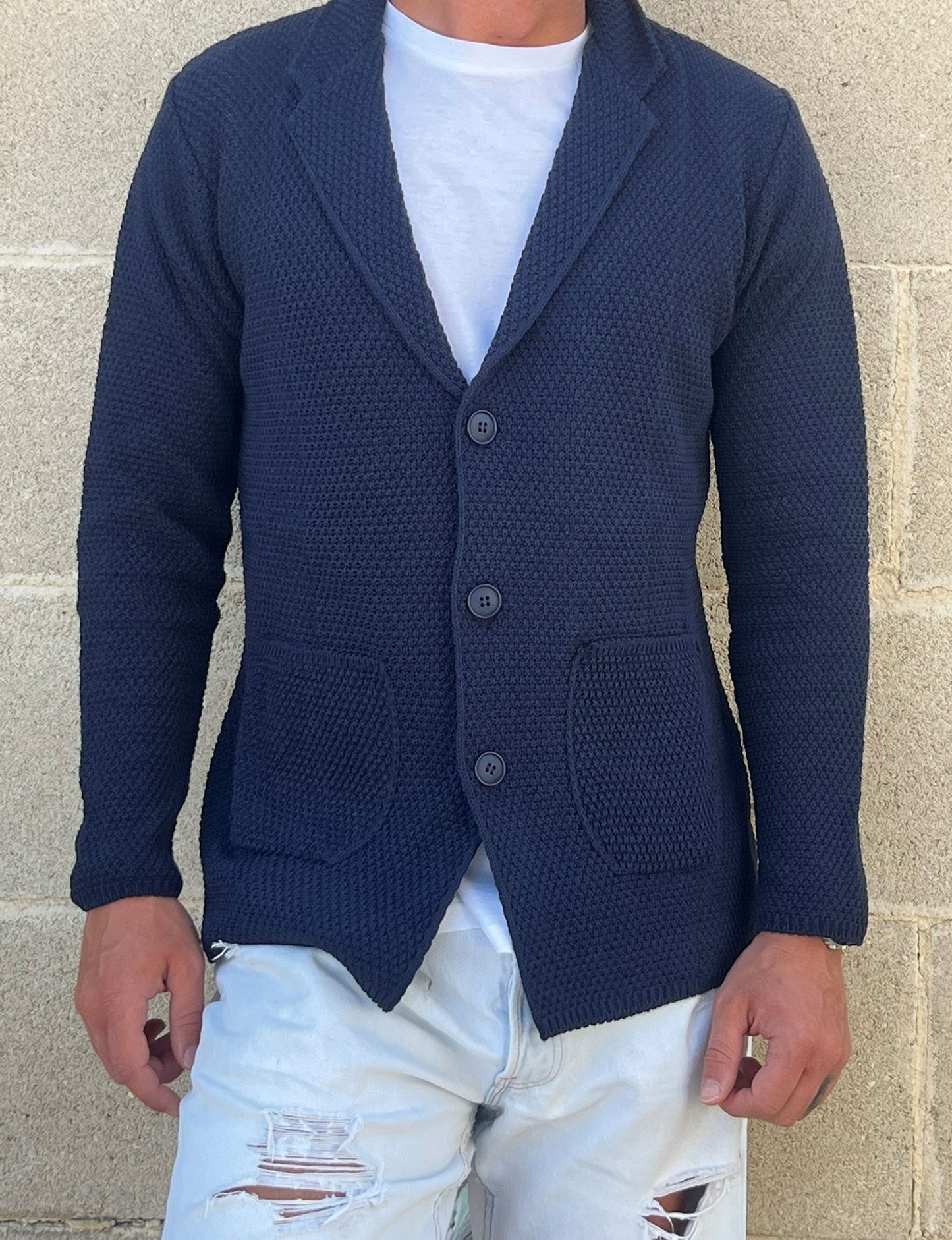GIACCA CARDIGAN BLAZER SLIM UOMO COTONE LINKS MAGLIERIA 100% MADE IN ITALY
