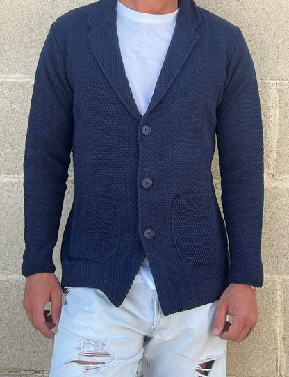 GIACCA CARDIGAN BLAZER SLIM UOMO COTONE LINKS MAGLIERIA 100% MADE IN ITALY