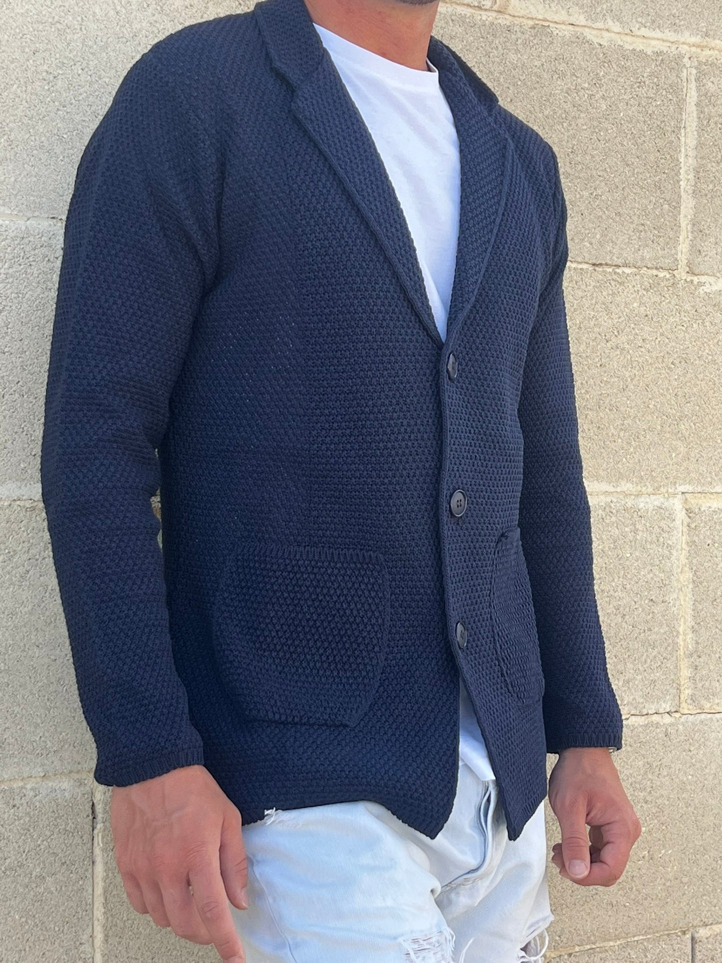 GIACCA CARDIGAN BLAZER SLIM UOMO COTONE LINKS MAGLIERIA 100% MADE IN ITALY