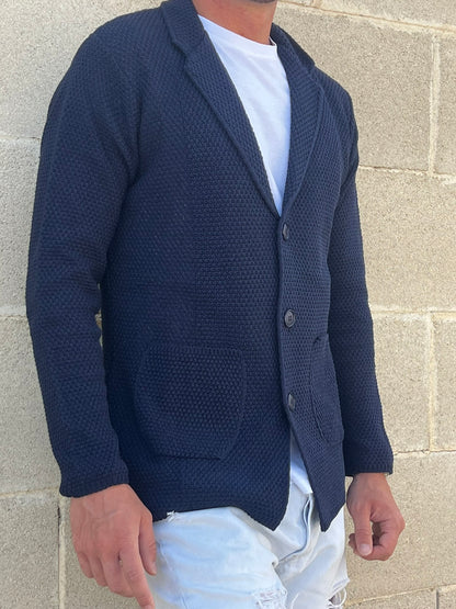 GIACCA CARDIGAN BLAZER SLIM UOMO COTONE LINKS MAGLIERIA 100% MADE IN ITALY