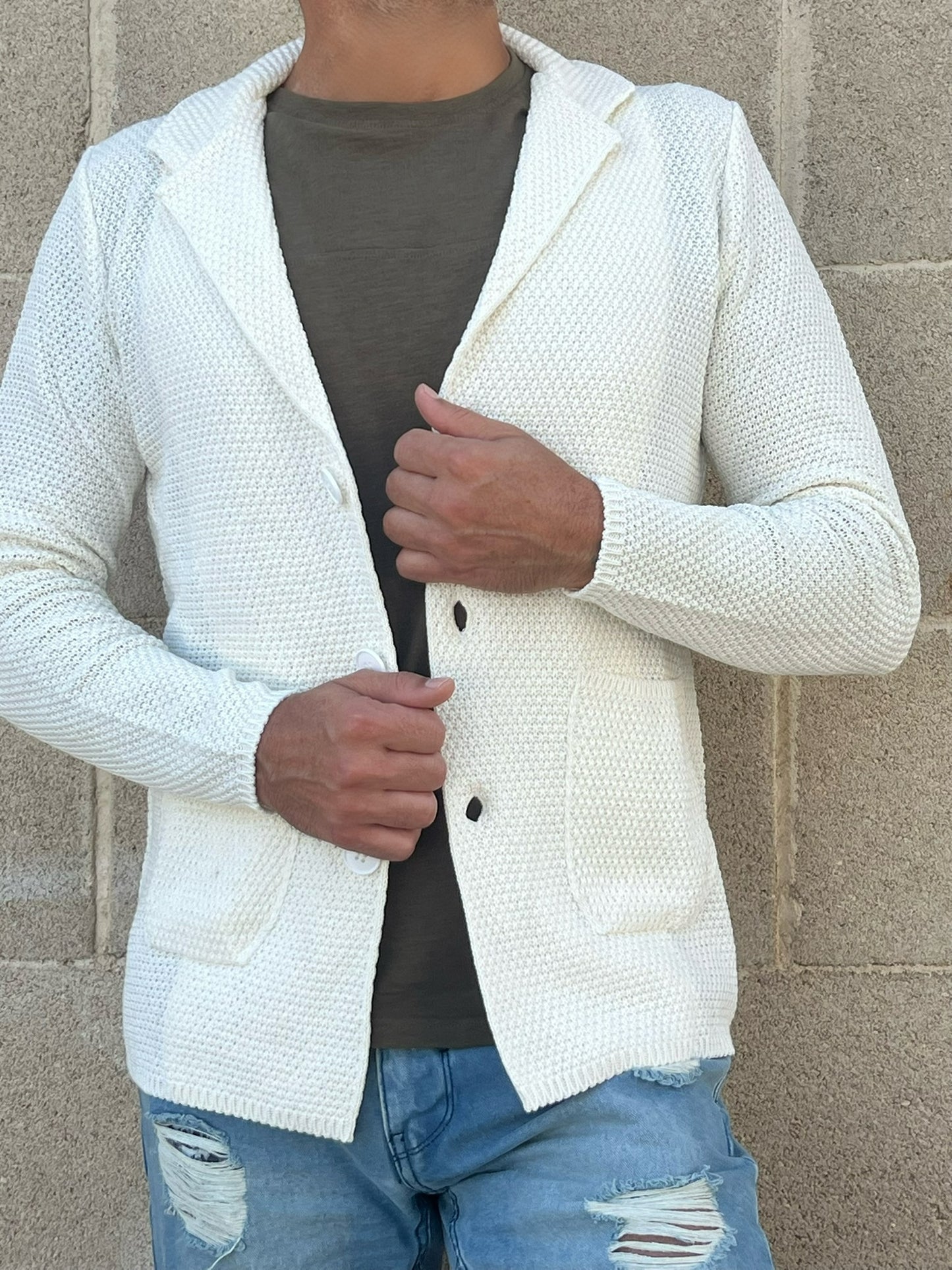 GIACCA CARDIGAN BLAZER SLIM UOMO COTONE LINKS MAGLIERIA 100% MADE IN ITALY