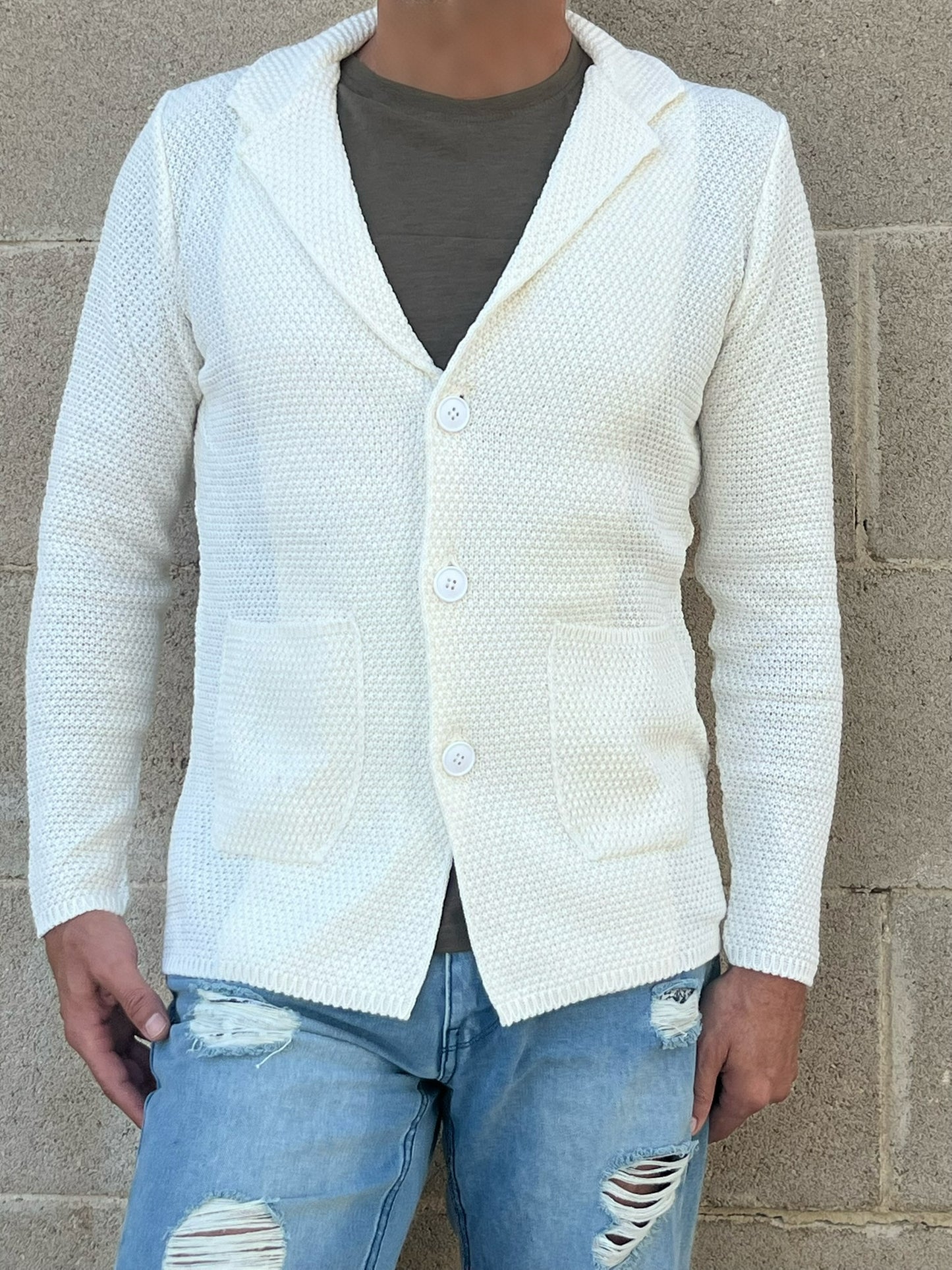 GIACCA CARDIGAN BLAZER SLIM UOMO COTONE LINKS MAGLIERIA 100% MADE IN ITALY