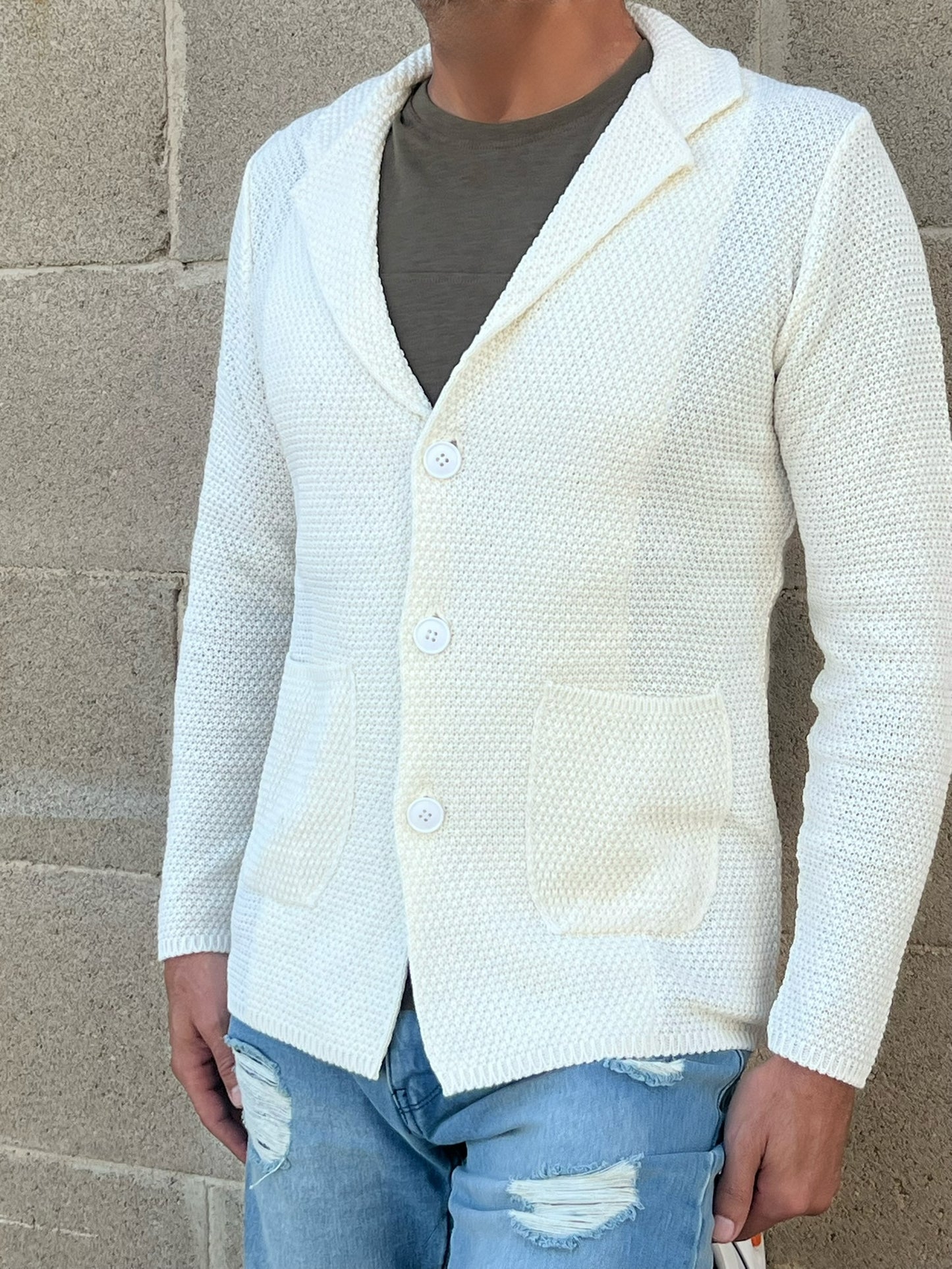 GIACCA CARDIGAN BLAZER SLIM UOMO COTONE LINKS MAGLIERIA 100% MADE IN ITALY