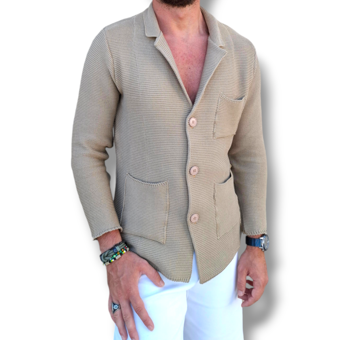 CARDIGAN UOMO 100% COTONE LAVORAZIONE LINKS DOPPIO PETTO SARTORIALE MADE IN ITALY - Pasqualejimmy