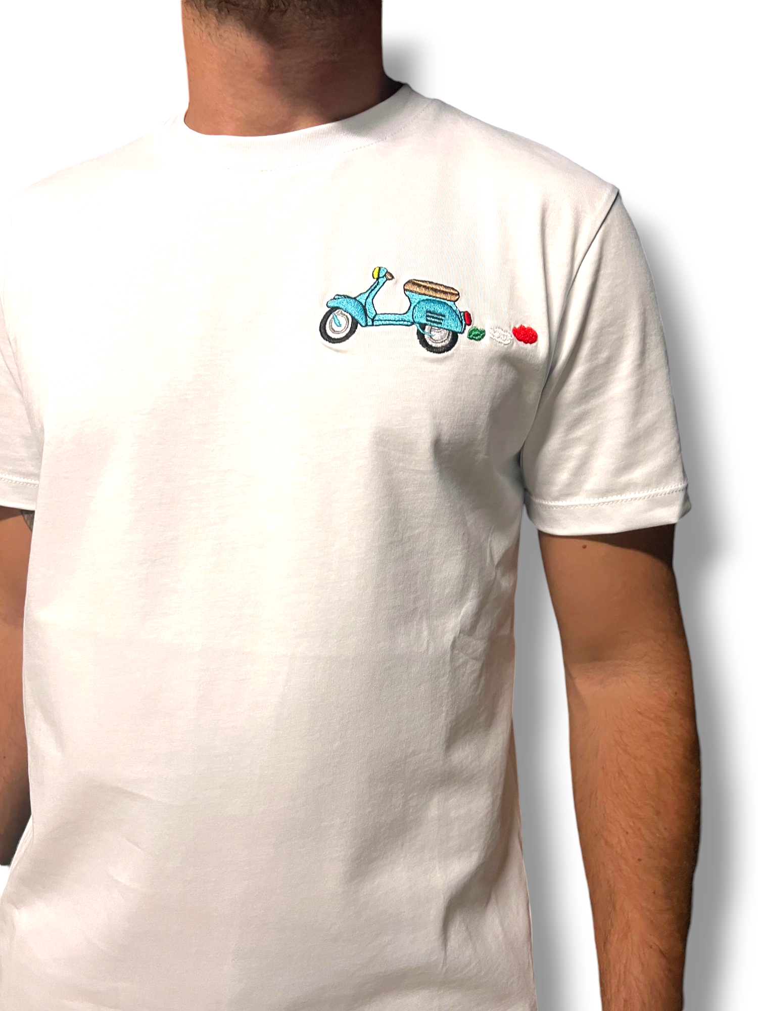 T-SHIRT UOMO 100% COTONE MANICA CORTA MAGLIETTA CON RICAMO VESPA MADE IN ITALY - Pasqualejimmy