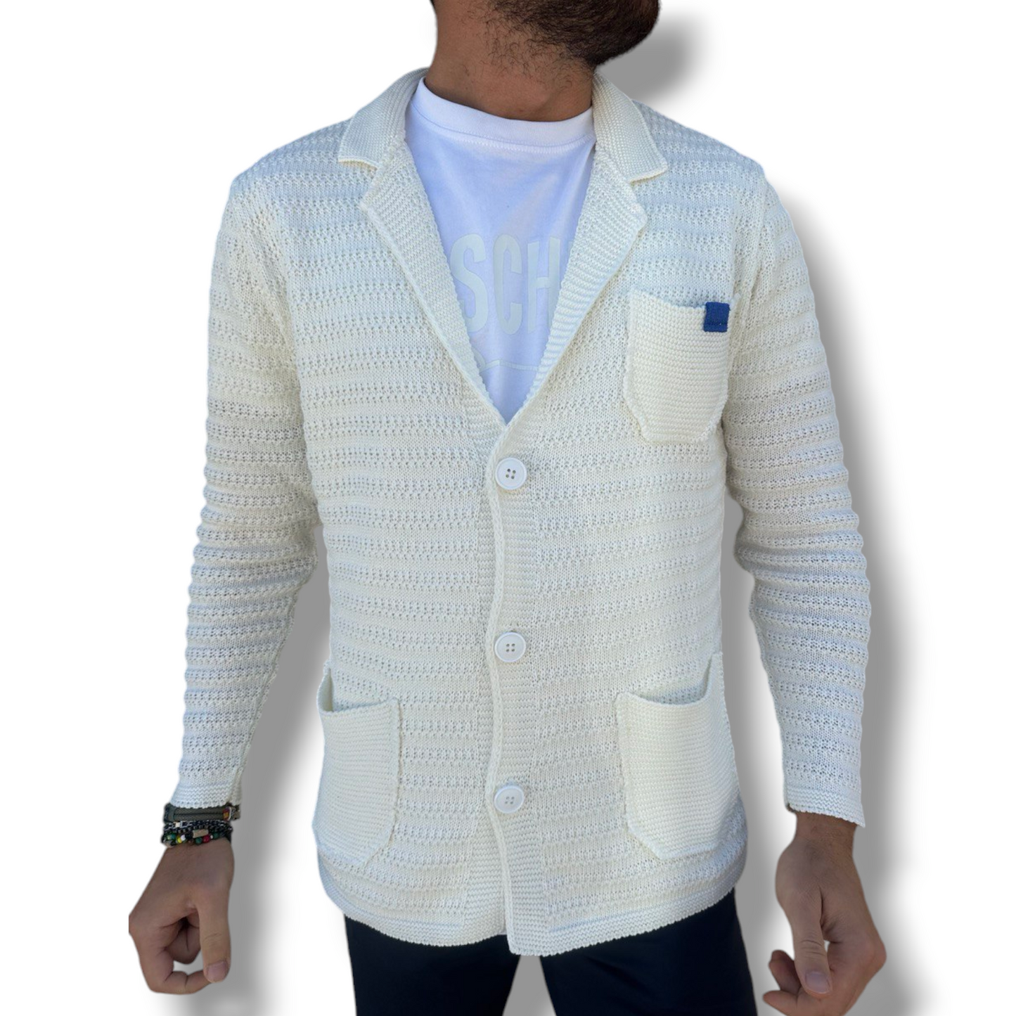 CARDIGAN UOMO COTONE MOTIVO LINKS LAVORATA A MAGLIA SLIM FIT 100% MADE IN ITALY - Pasqualejimmy