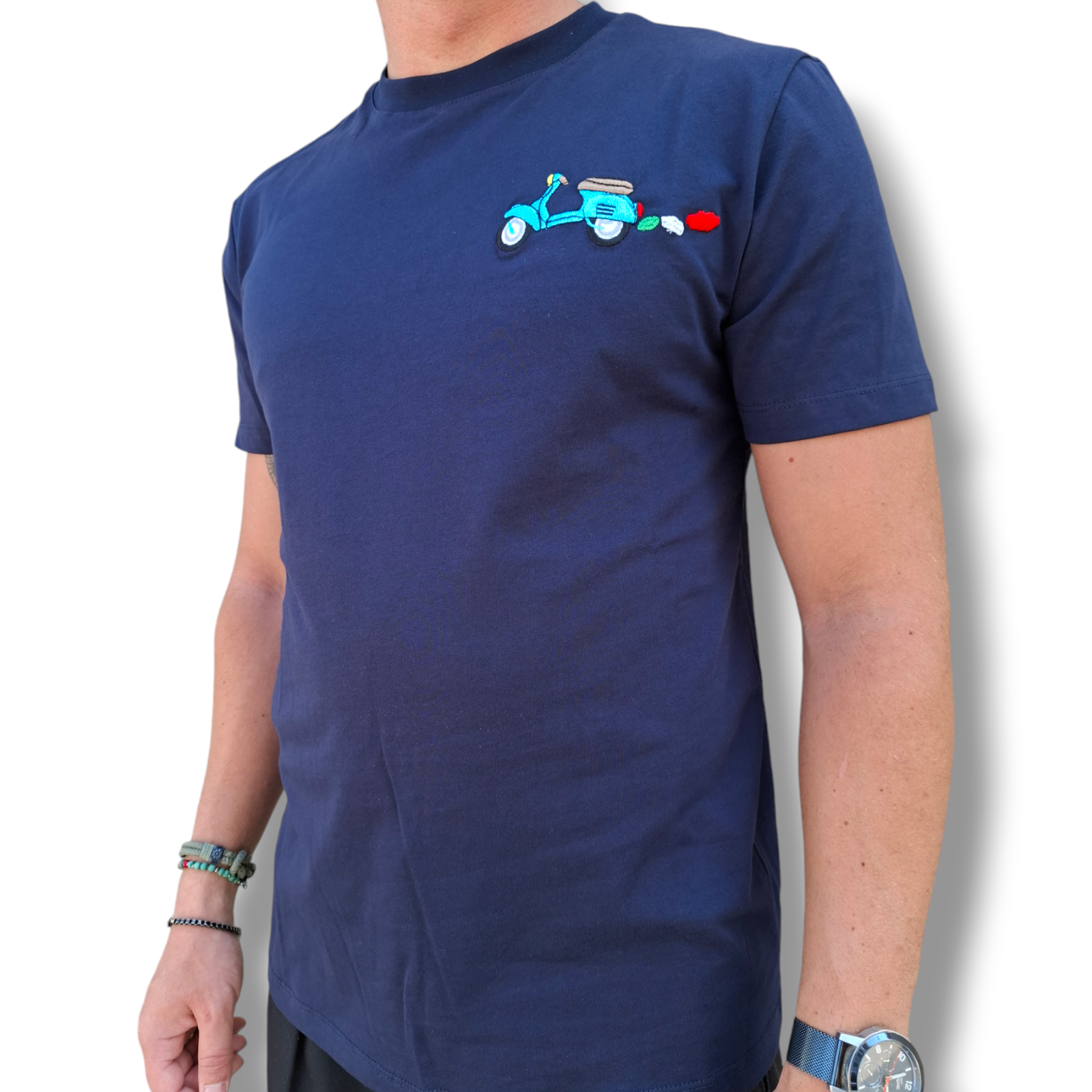 T-SHIRT UOMO 100% COTONE MANICA CORTA MAGLIETTA CON RICAMO VESPA MADE IN ITALY - Pasqualejimmy