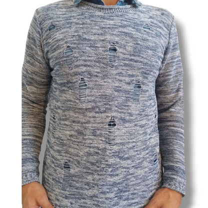 MAGLIA A MANICA LUNGA COTONE CON SMAGLIATURE 100% MADE IN ITALY - Pasqualejimmy