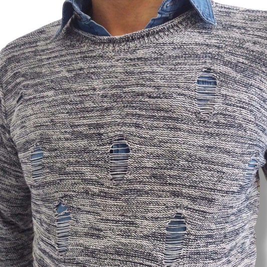 MAGLIA A MANICA LUNGA COTONE CON SMAGLIATURE 100% MADE IN ITALY - Pasqualejimmy