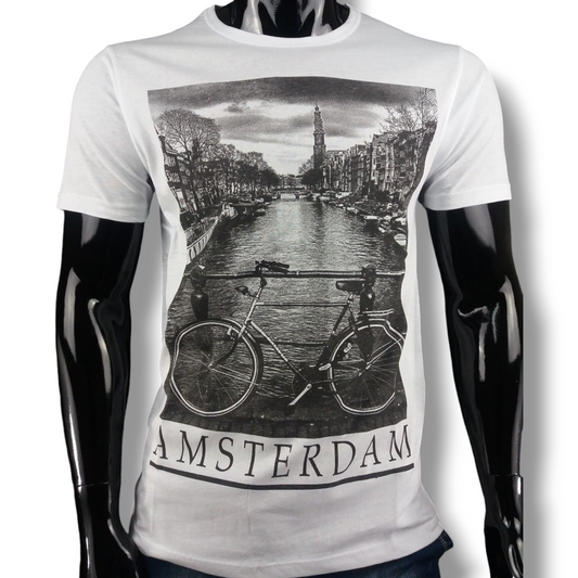 T-SHIRT UOMO STAMPA AMSTERDAM MAGLIETTA MANICA CORTA 100% COTONE MADE IN ITALY - Pasqualejimmy