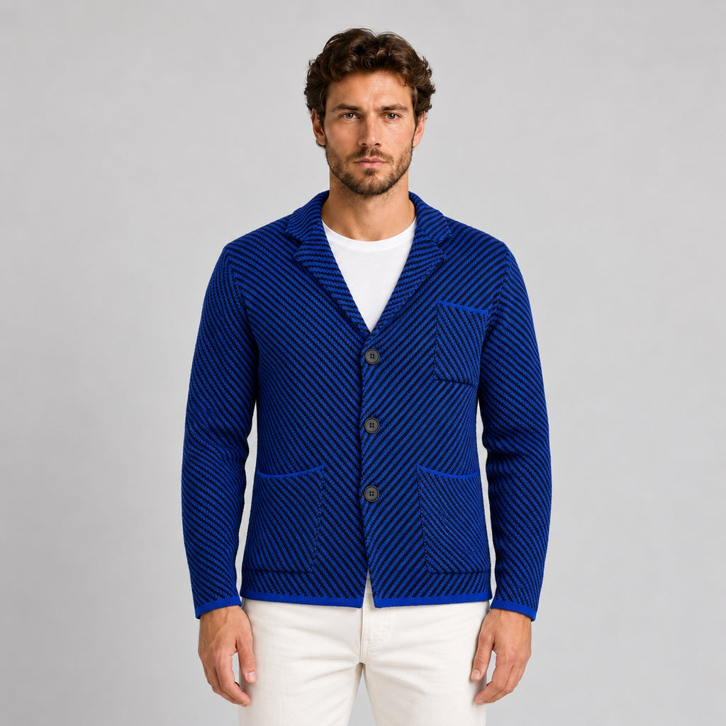 MEN'S 100% COTTON HERRINGBONE DOUBLE-BREASTED TAILORED CARDIGAN MADE IN ITALY