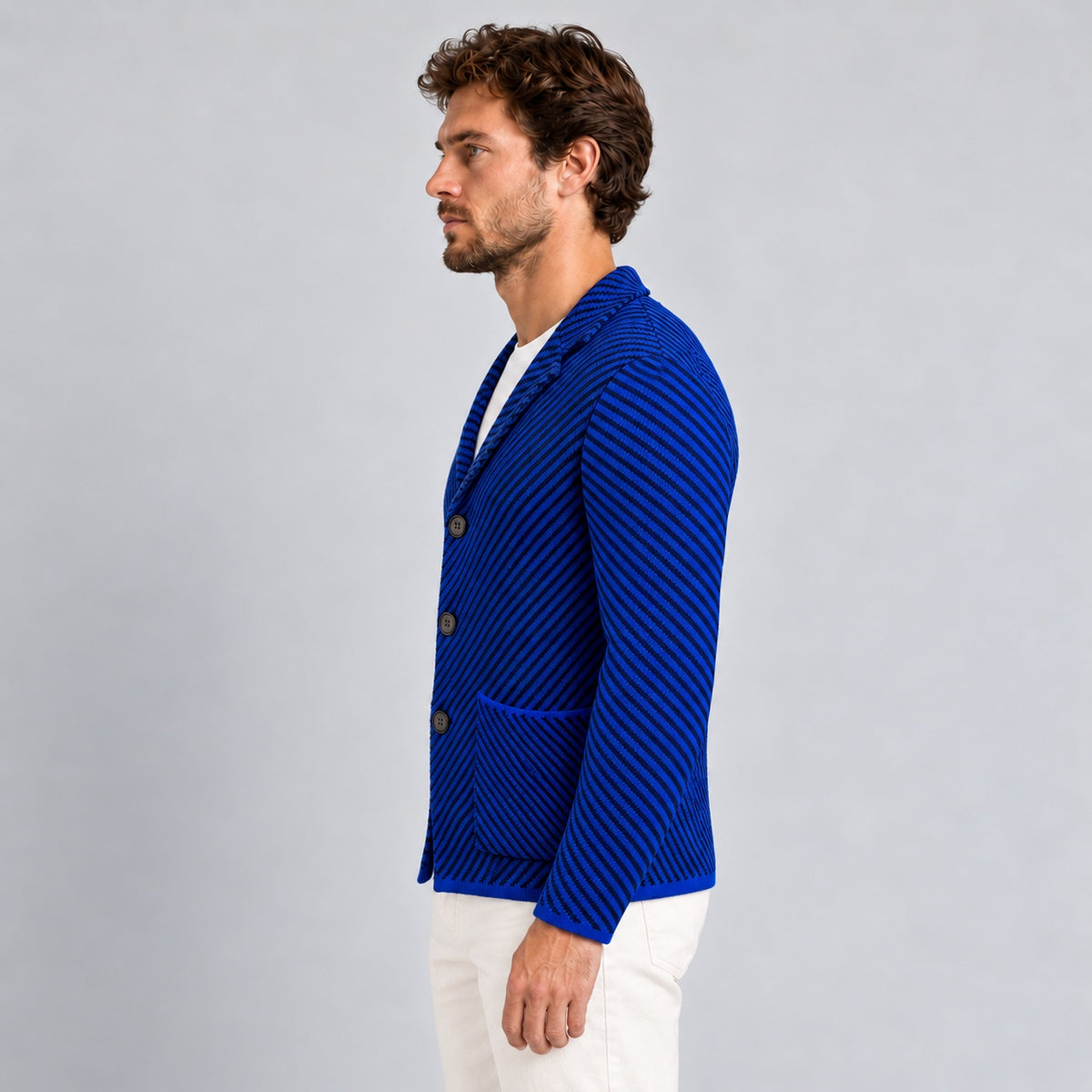 CARDIGAN UOMO 100% COTONE MOTIVO A SPIGA DOPPIO PETTO SARTORIALE MADE IN ITALY