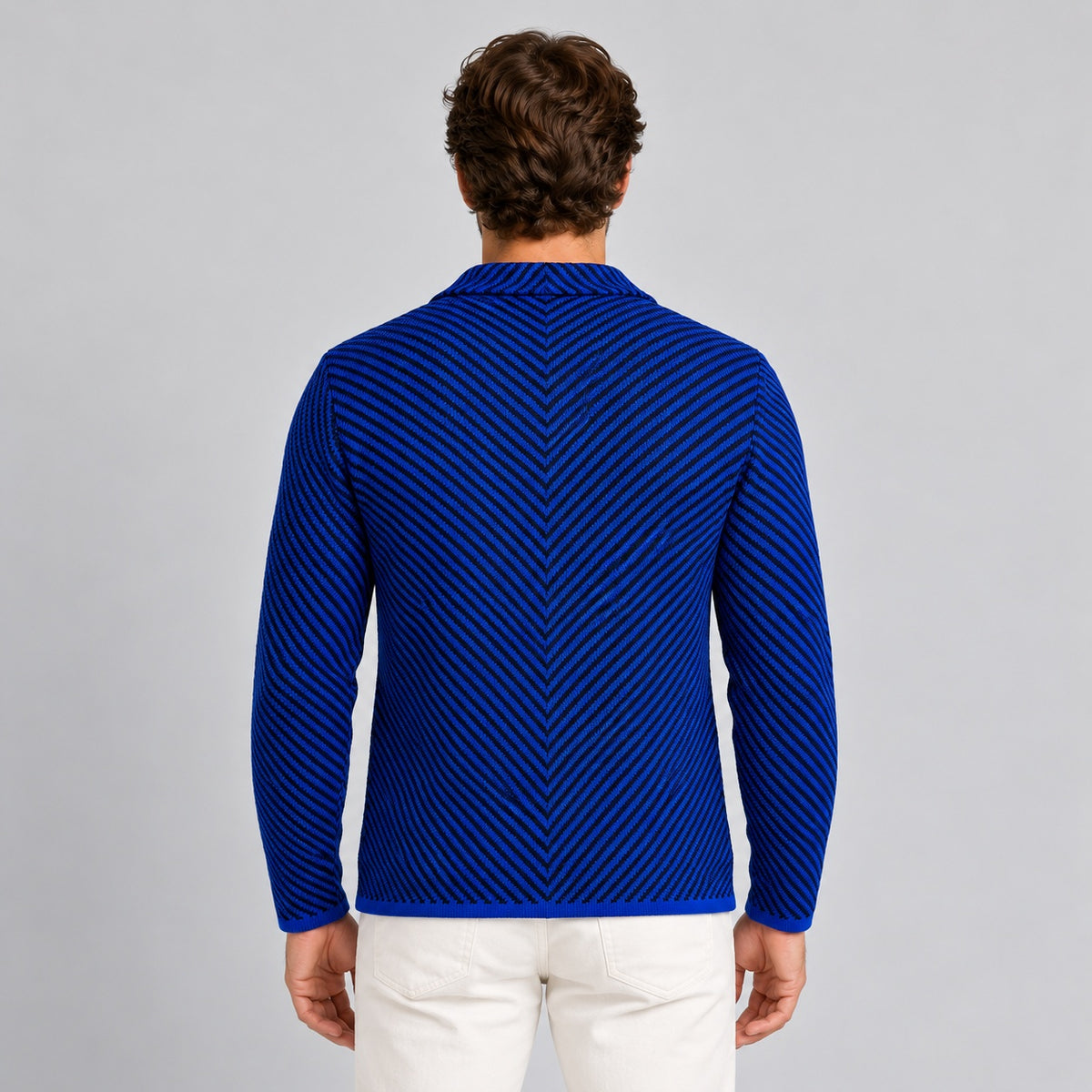 MEN'S 100% COTTON HERRINGBONE DOUBLE-BREASTED TAILORED CARDIGAN MADE IN ITALY