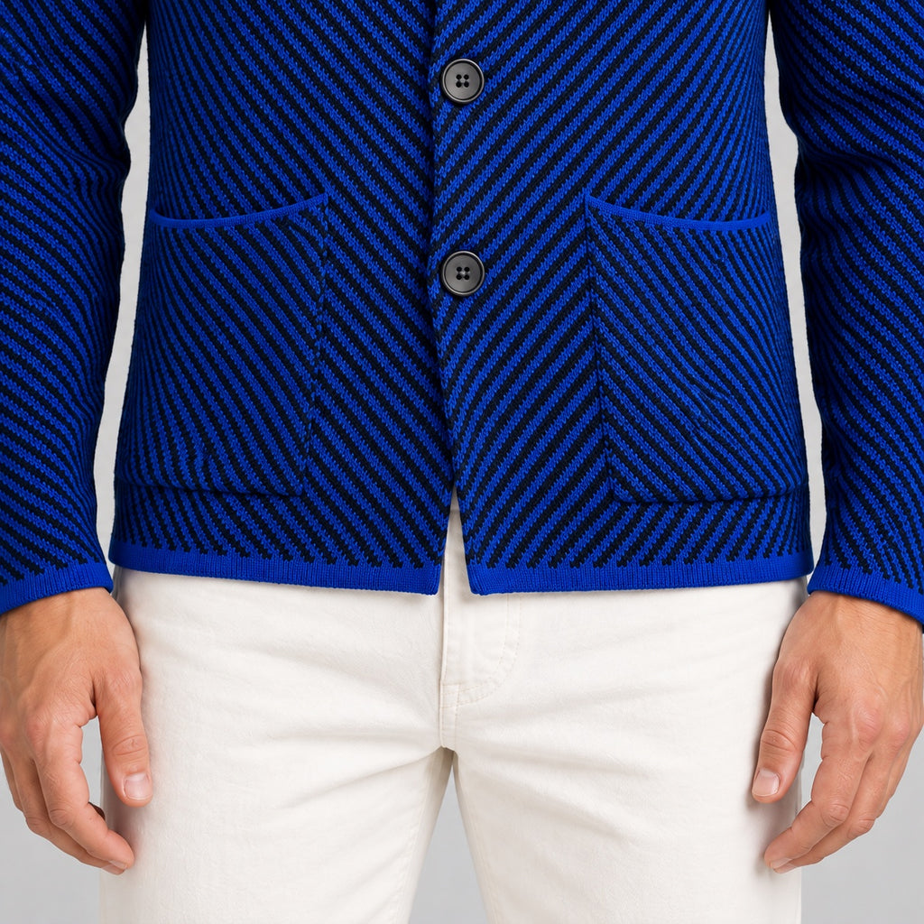 MEN'S 100% COTTON HERRINGBONE DOUBLE-BREASTED TAILORED CARDIGAN MADE IN ITALY