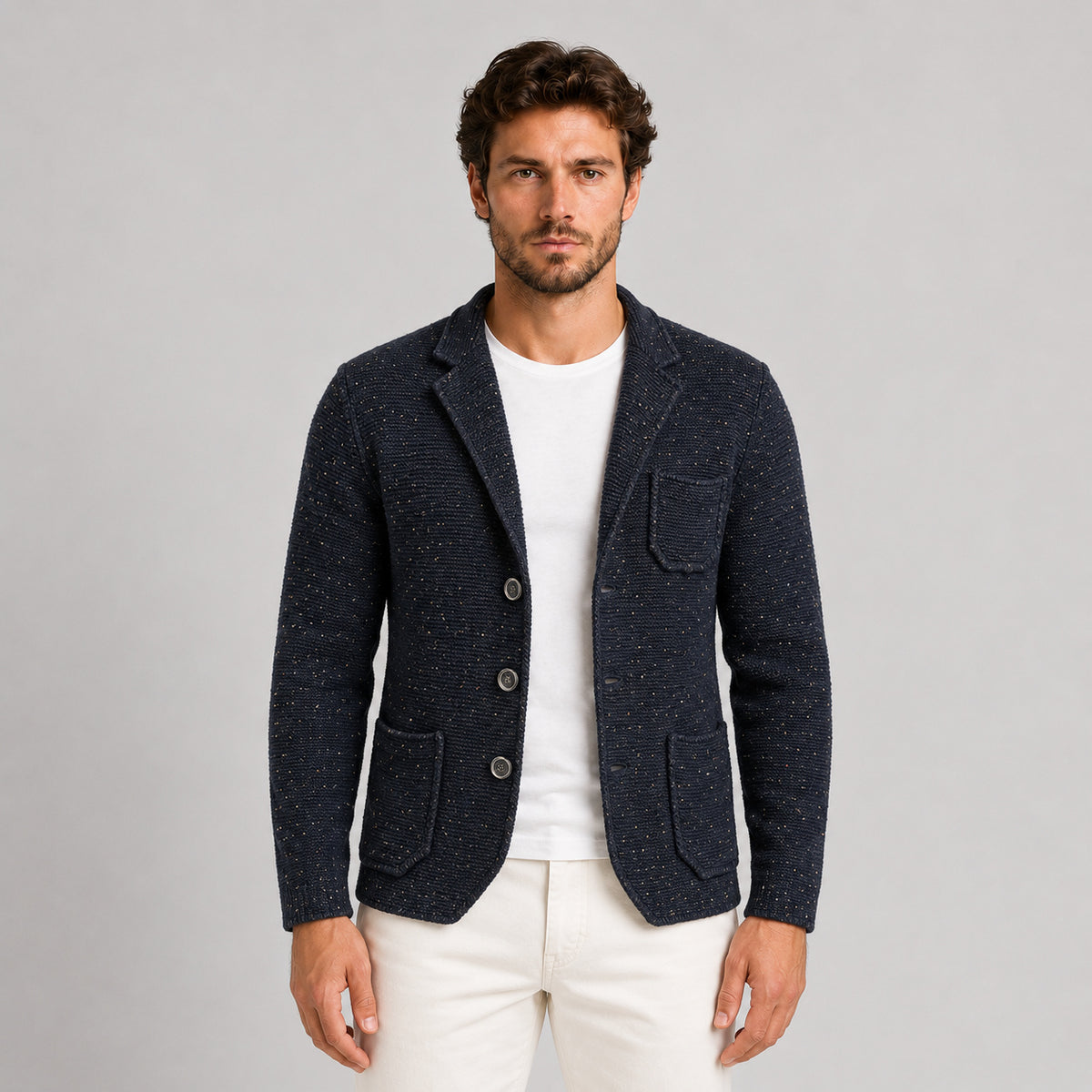 GIACCA UOMO COTONE BOTONATO BLAZER CARDIGAN MAGLIERIA CASUAL GIUBBINO SLIM FIT