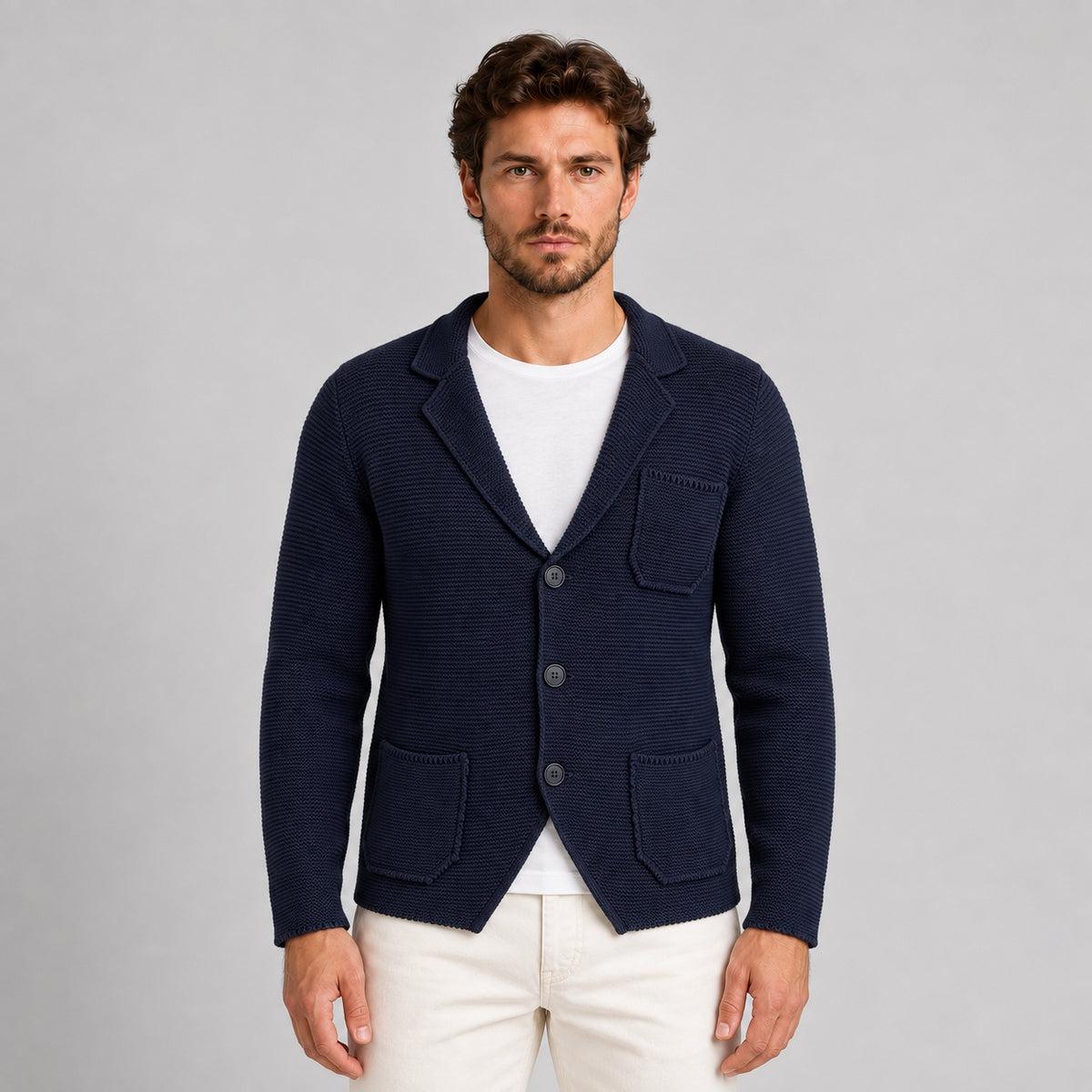 GIACCA UOMO COTONE BLAZER CARDIGAN LAVORATO A MAGLIA SLIM FIT