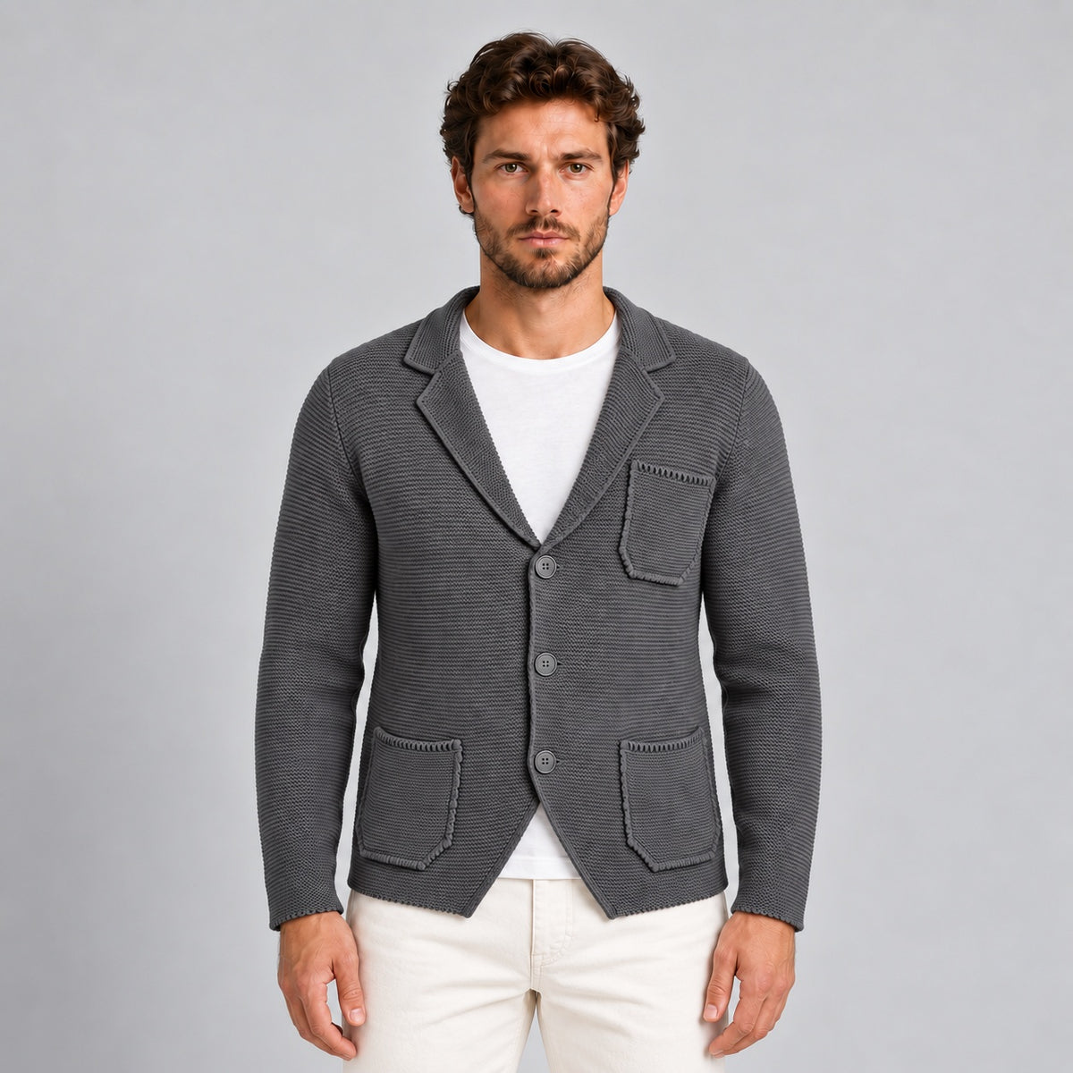 GIACCA UOMO COTONE BLAZER CARDIGAN LAVORATO A MAGLIA SLIM FIT