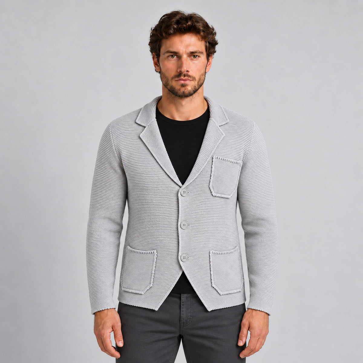 GIACCA UOMO COTONE BLAZER CARDIGAN LAVORATO A MAGLIA SLIM FIT
