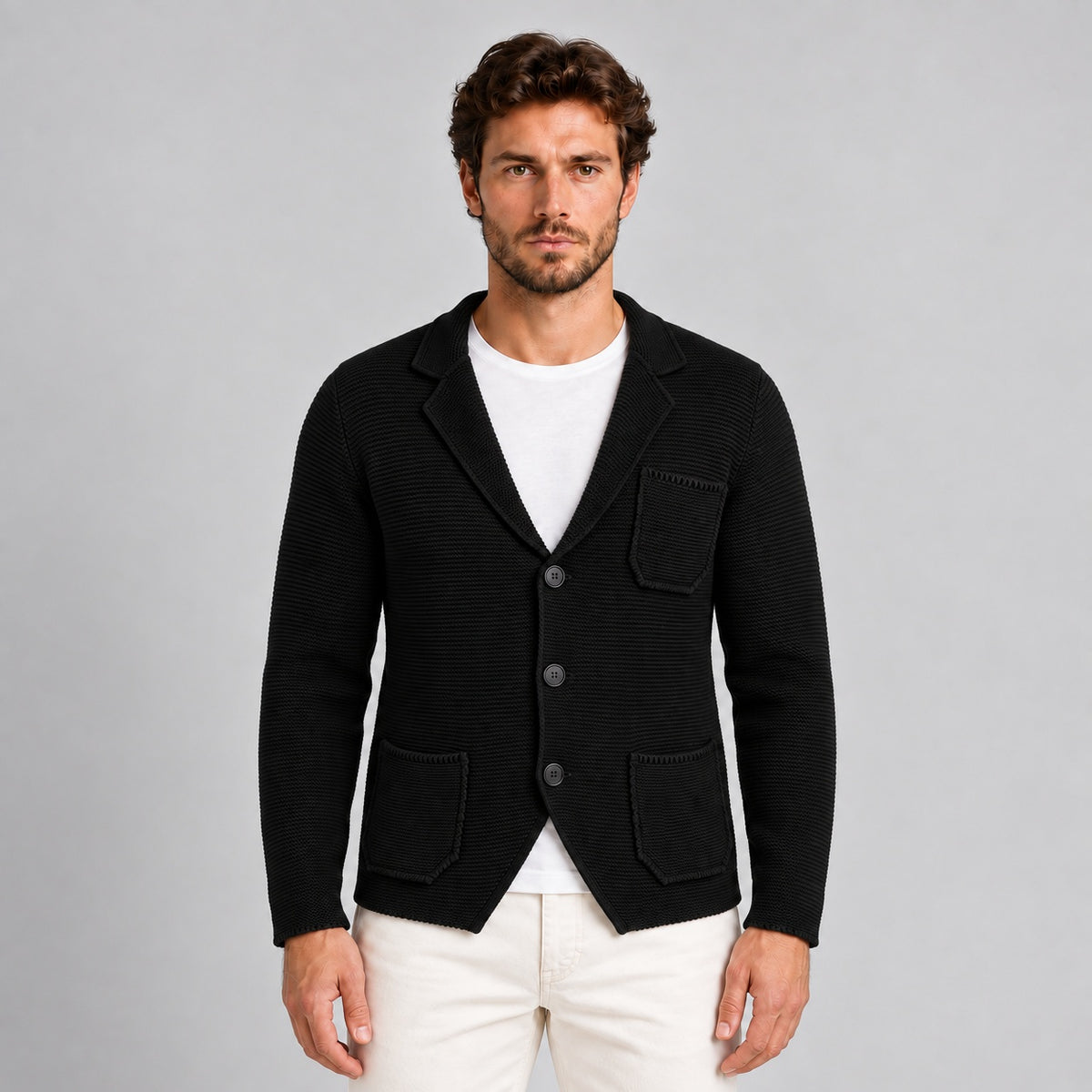 GIACCA UOMO COTONE BLAZER CARDIGAN LAVORATO A MAGLIA SLIM FIT