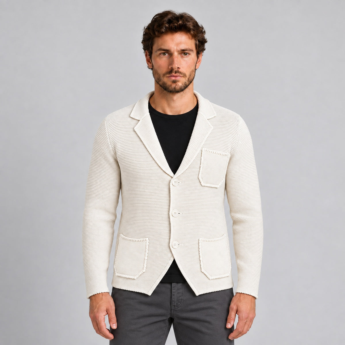 GIACCA UOMO COTONE BLAZER CARDIGAN LAVORATO A MAGLIA SLIM FIT